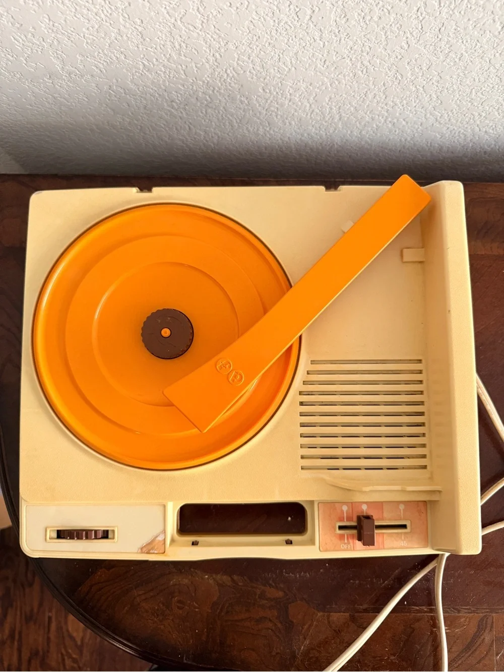 1978 Vintage Fisher-Price Record Player in Cream, Tan and Orange, Still Runs